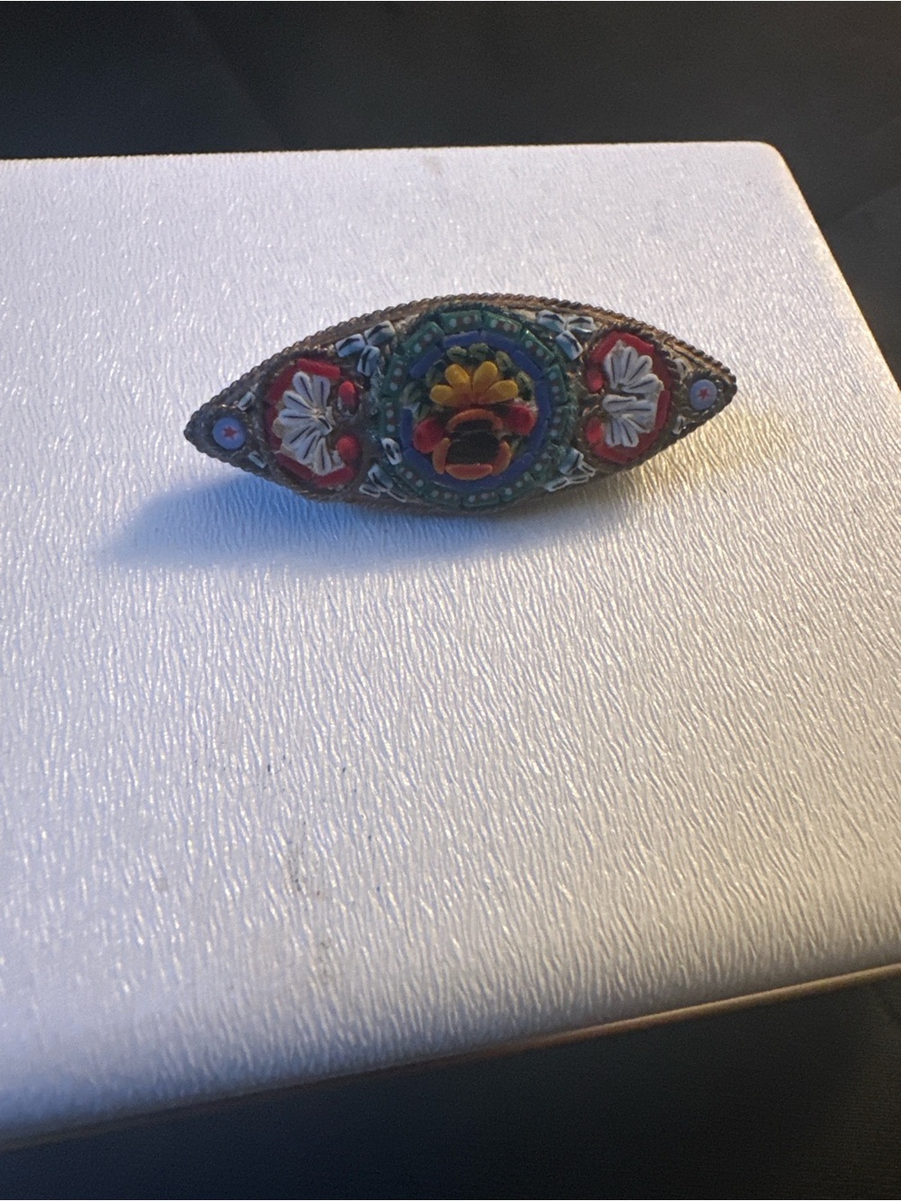 Vintage Italian Micro Mosaic Brooch Signed Italy Floral Millefiori Gold Tone Pin